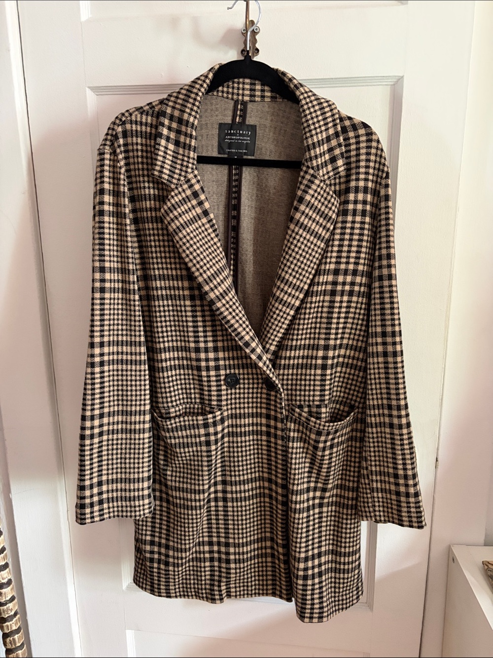 Anthropologie Sanctuary Black & Cream Plaid Tailored Blazer